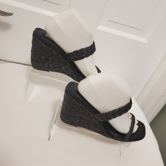 Steven New York "Ardy" Raffia Espadrille Wedge Double Strap Sandals Size 10 - Picture 3 of 14